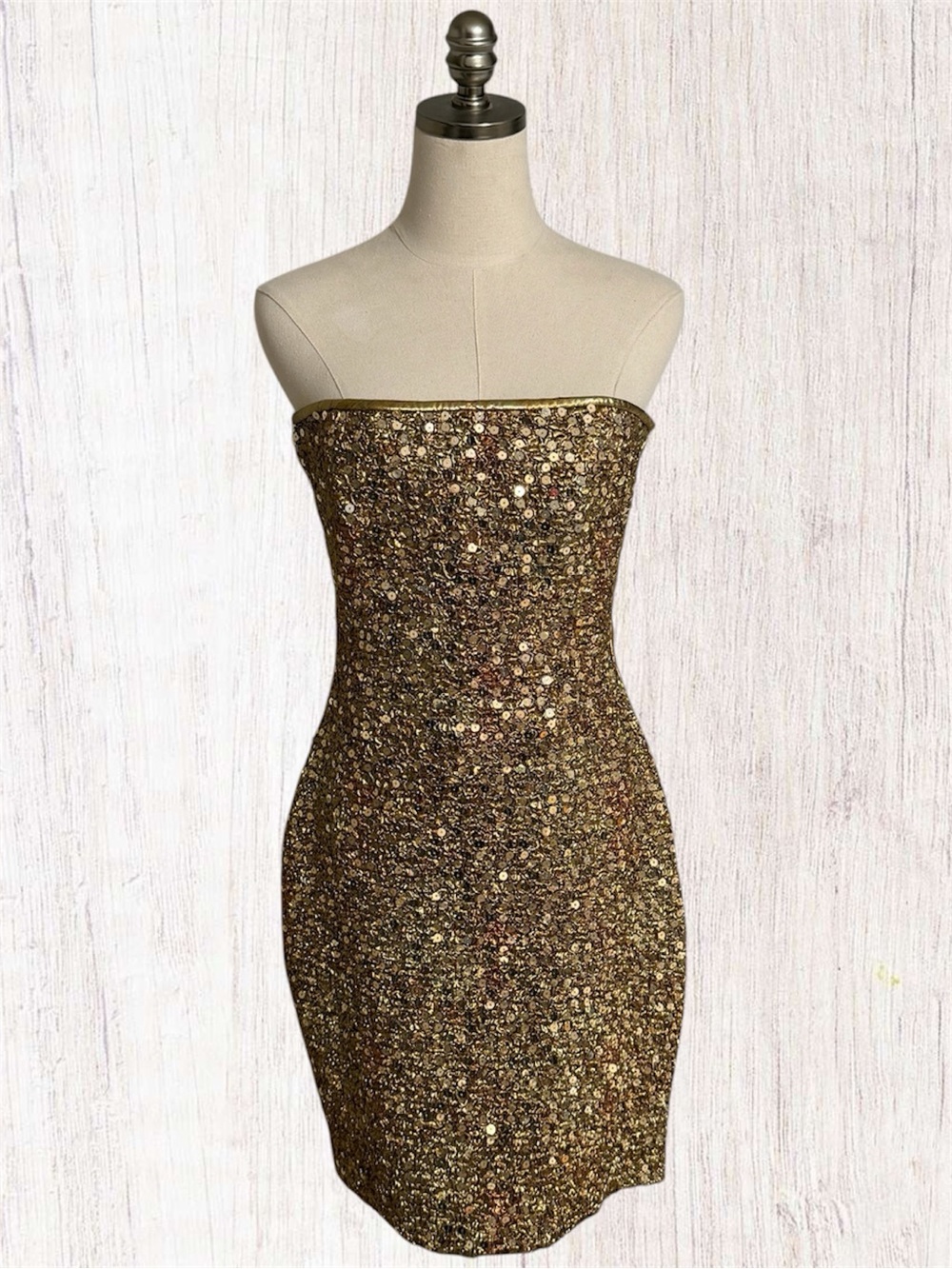 Escada vintage Strapless Gold Sequin mini Dress